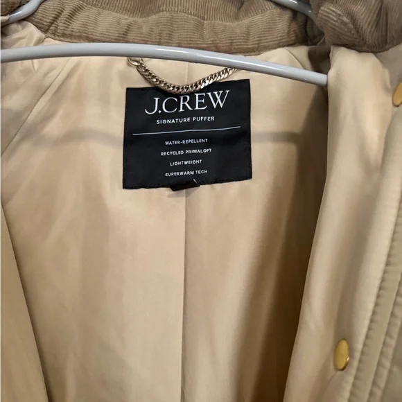 Barn style J. Crew Quilted Puffer Coat jacket in Beige with Corduroy Collar - Picture 7 of 9